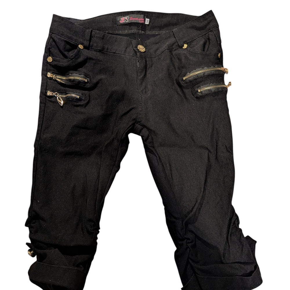 Black Cargo Pants with Gold Accents